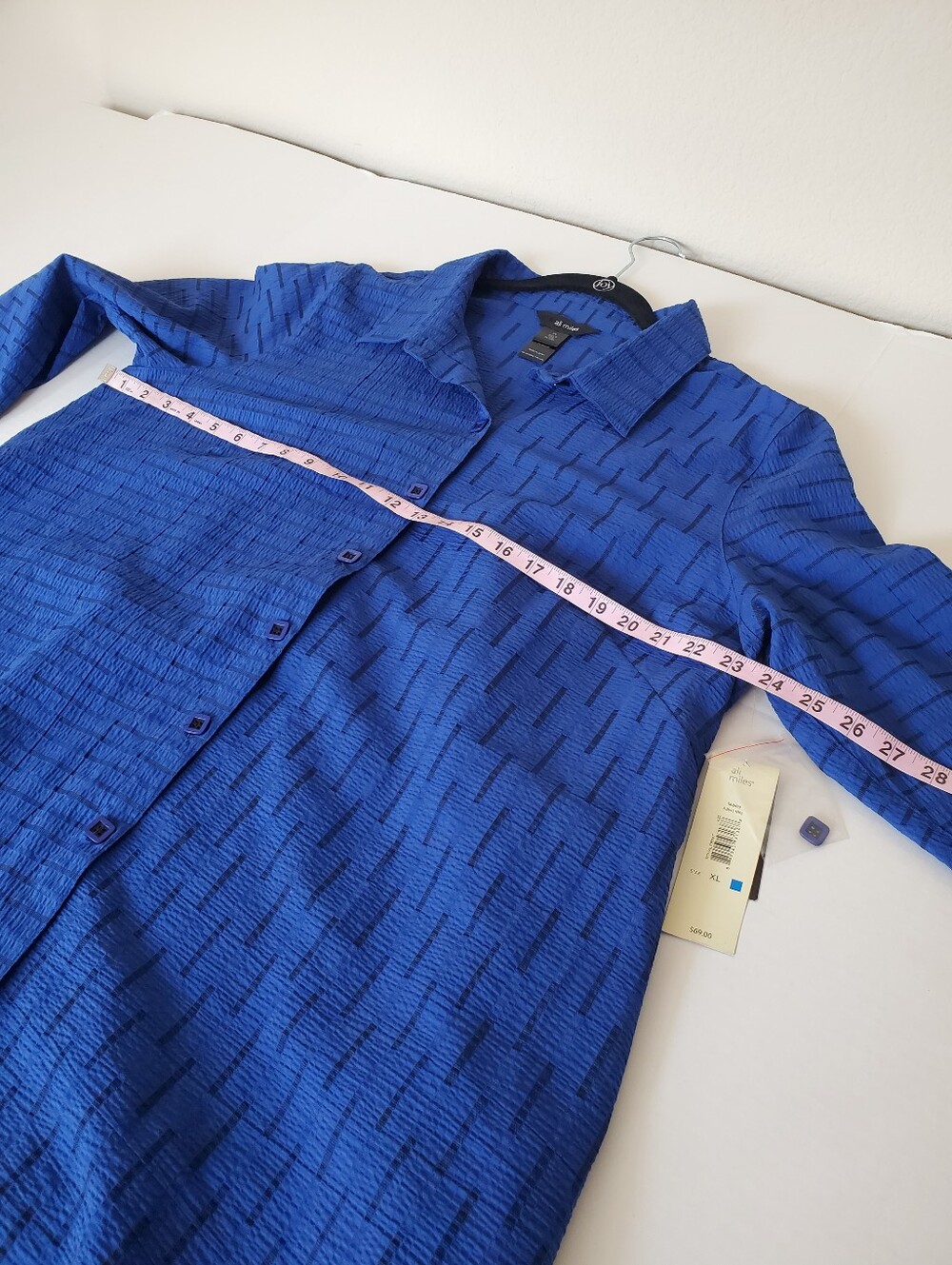 Ali Miles Sz XL Blue & Black Stripe Textured Button Up 3/4 Sleeves Tunic Top - Picture 6 of 7